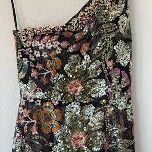 Mac Duggal Women's Embellished Floral One Shoulder Gown Black Multi Size 4